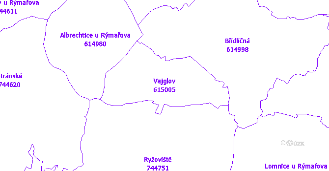 Katastrální mapa Vajglov - přehledová mapa katastrálního území