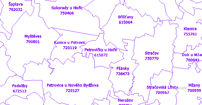 Katastrální mapa Petrovičky u Hořic - přehledová mapa katastrálního území