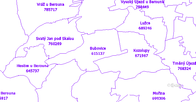Katastrální mapa Bubovice - přehledová mapa katastrálního území