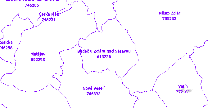 Katastrální mapa Budeč u Žďáru nad Sázavou - přehledová mapa katastrálního území