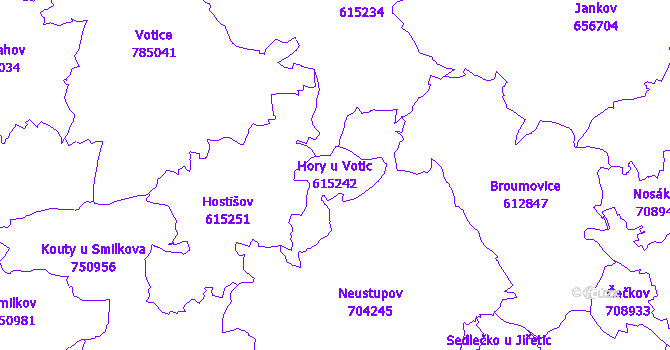 Katastrální mapa Hory u Votic - přehledová mapa katastrálního území