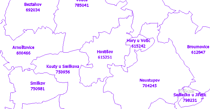 Katastrální mapa Hostišov - přehledová mapa katastrálního území