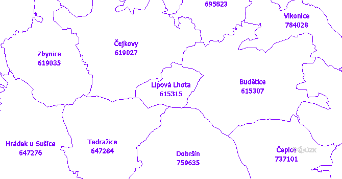 Katastrální mapa Lipová Lhota - přehledová mapa katastrálního území