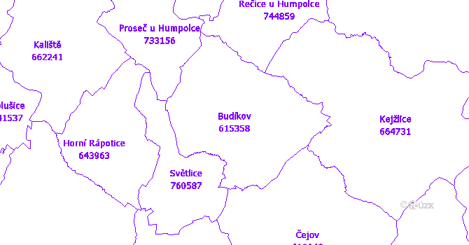 Katastrální mapa Budíkov - přehledová mapa katastrálního území
