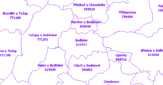 Katastrální mapa Budislav - přehledová mapa katastrálního území