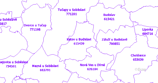 Katastrální mapa Katov u Budislavi - přehledová mapa katastrálního území