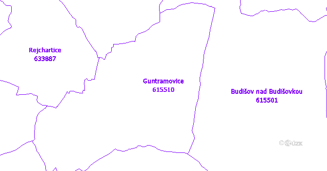 Katastrální mapa Guntramovice - přehledová mapa katastrálního území