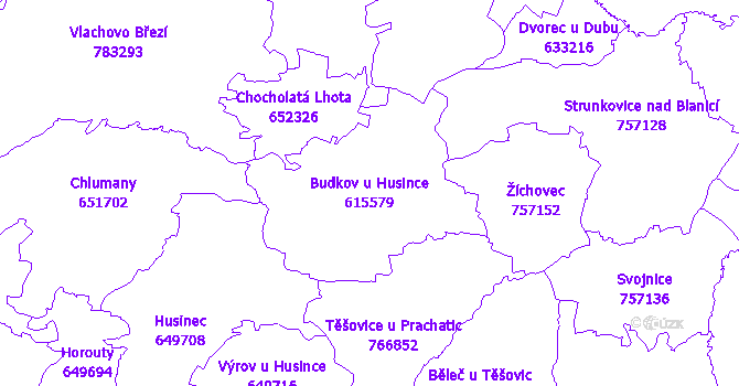 Katastrální mapa Budkov u Husince