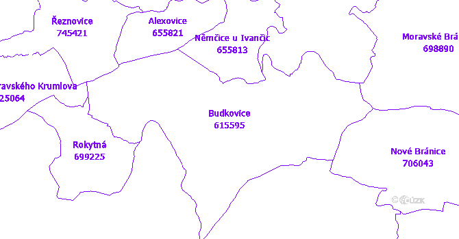 Katastrální mapa Budkovice - přehledová mapa katastrálního území