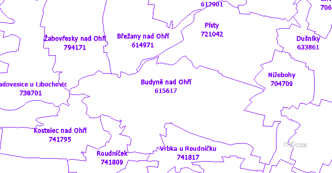 Katastrální mapa Budyně nad Ohří - přehledová mapa katastrálního území