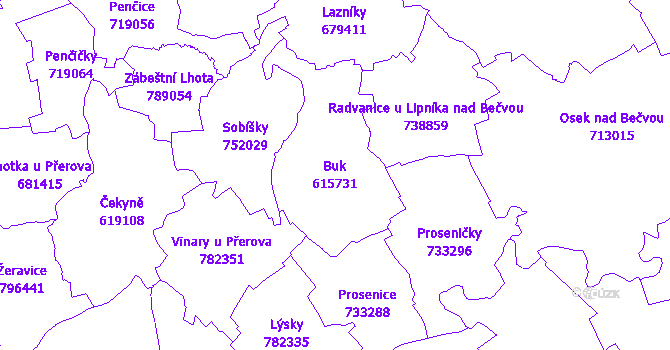 Katastrální mapa Buk - přehledová mapa katastrálního území