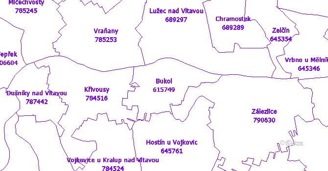 Katastrální mapa Bukol - přehledová mapa katastrálního území