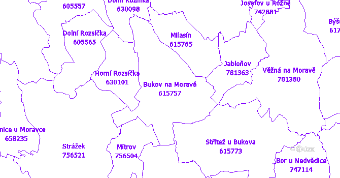 Katastrální mapa Bukov na Moravě - přehledová mapa katastrálního území