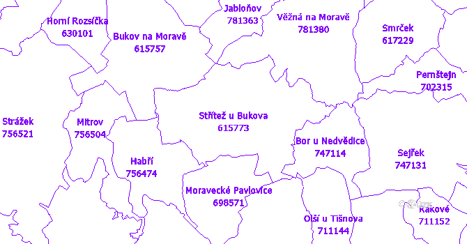 Katastrální mapa Střítež u Bukova - přehledová mapa katastrálního území