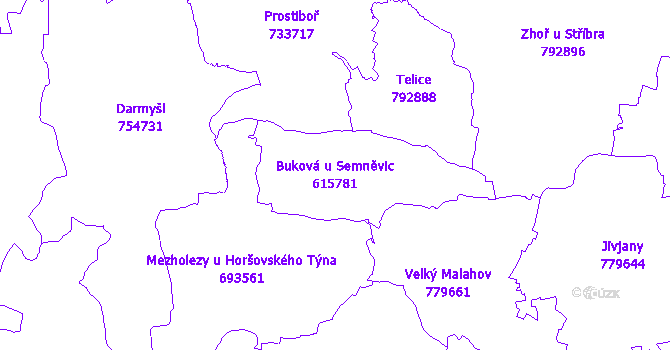 Katastrální mapa Buková u Semněvic - přehledová mapa katastrálního území