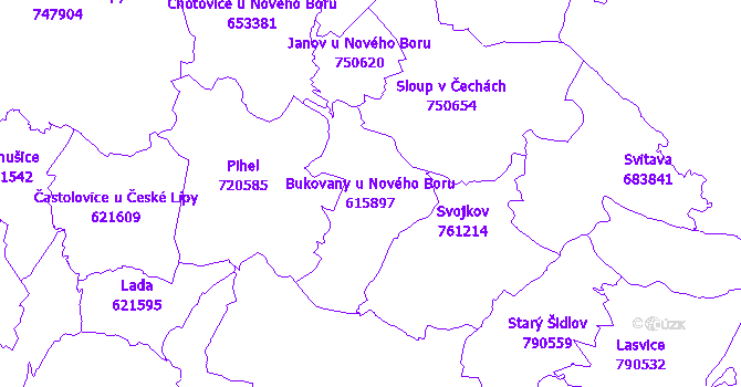 Katastrální mapa Bukovany u Nového Boru - přehledová mapa katastrálního území