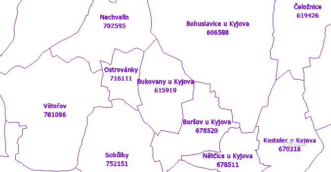 Katastrální mapa Bukovany u Kyjova - přehledová mapa katastrálního území
