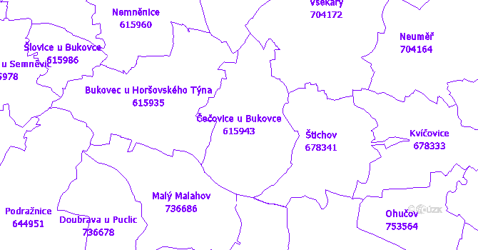 Katastrální mapa Čečovice u Bukovce - přehledová mapa katastrálního území