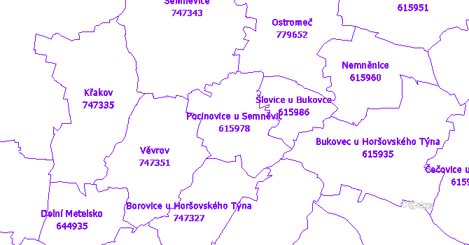 Katastrální mapa Pocinovice u Semněvic - přehledová mapa katastrálního území