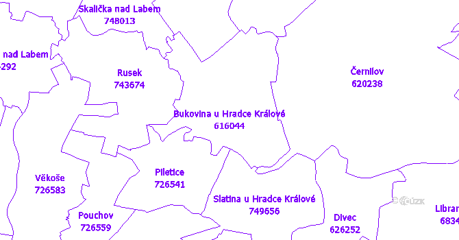 Katastrální mapa Bukovina u Hradce Králové - přehledová mapa katastrálního území