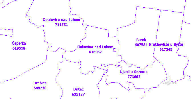 Katastrální mapa Bukovina nad Labem - přehledová mapa katastrálního území