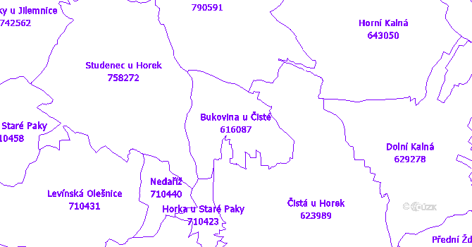Katastrální mapa Bukovina u Čisté - přehledová mapa katastrálního území