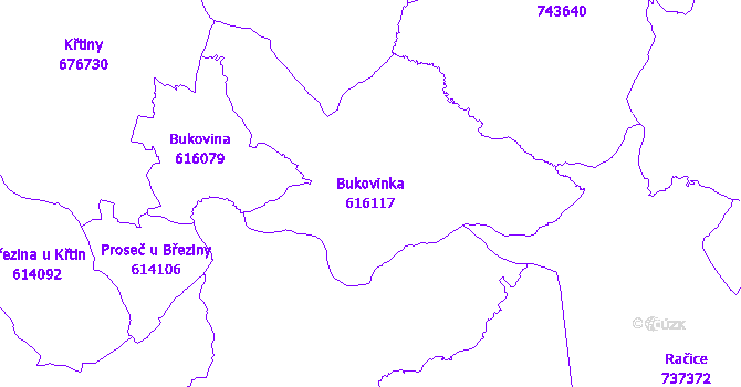 Katastrální mapa Bukovinka - přehledová mapa katastrálního území