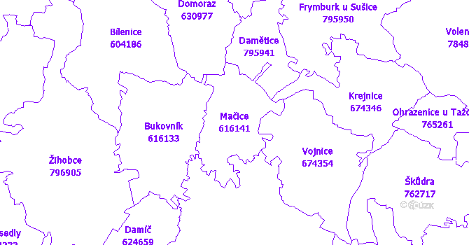 Katastrální mapa Mačice - přehledová mapa katastrálního území