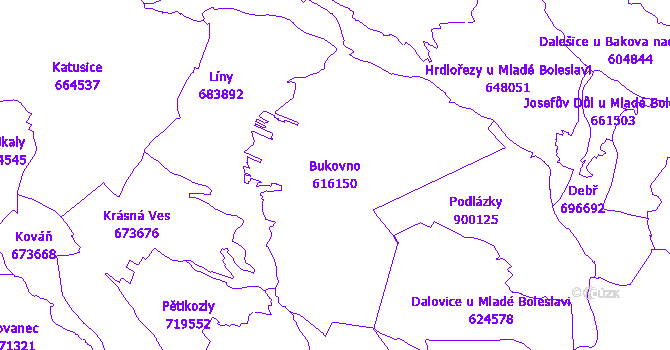 Katastrální mapa Bukovno - přehledová mapa katastrálního území