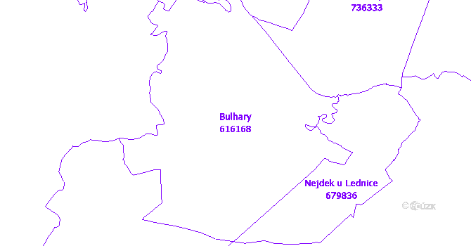 Katastrální mapa Bulhary - přehledová mapa katastrálního území