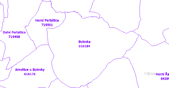 Katastrální mapa Bulovka - přehledová mapa katastrálního území