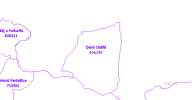 Katastrální mapa Dolní Oldřiš - přehledová mapa katastrálního území