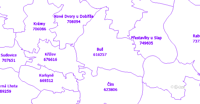 Katastrální mapa Buš - přehledová mapa katastrálního území