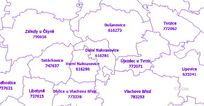 Katastrální mapa Dolní Nakvasovice - přehledová mapa katastrálního území