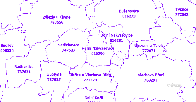 Katastrální mapa Horní Nakvasovice - přehledová mapa katastrálního území