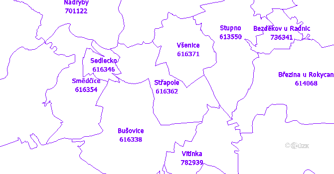 Katastrální mapa Střapole - přehledová mapa katastrálního území