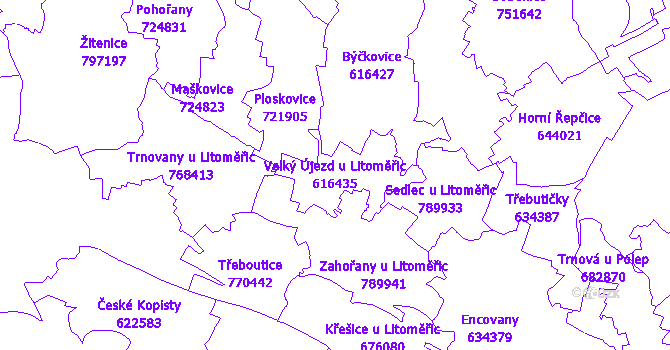 Katastrální mapa Velký Újezd u Litoměřic - přehledová mapa katastrálního území