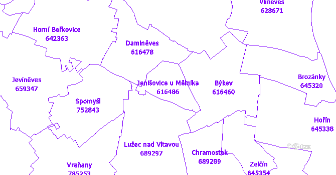 Katastrální mapa Jenišovice u Mělníka - přehledová mapa katastrálního území