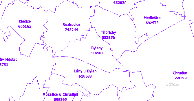 Katastrální mapa Bylany - přehledová mapa katastrálního území