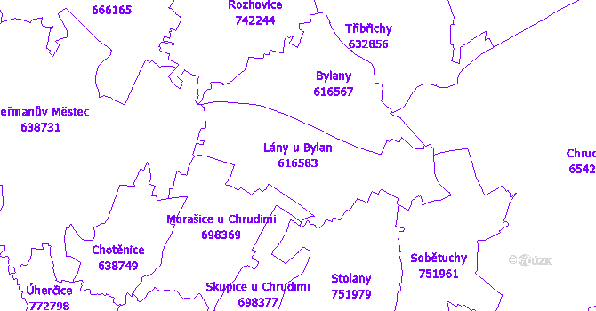 Katastrální mapa Lány u Bylan - přehledová mapa katastrálního území