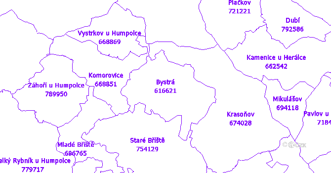 Katastrální mapa Bystrá - přehledová mapa katastrálního území