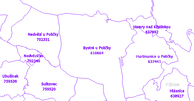 Katastrální mapa Bystré u Poličky - přehledová mapa katastrálního území
