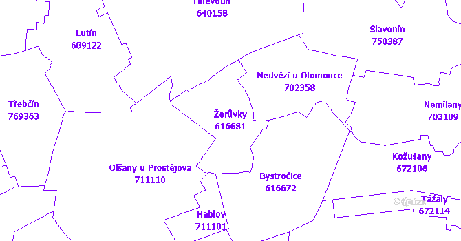 Katastrální mapa Žerůvky - přehledová mapa katastrálního území