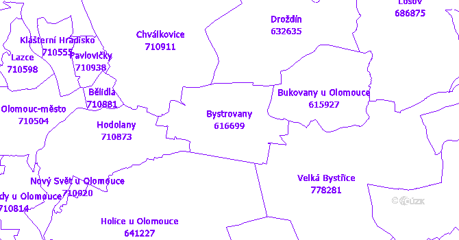 Katastrální mapa Bystrovany - přehledová mapa katastrálního území