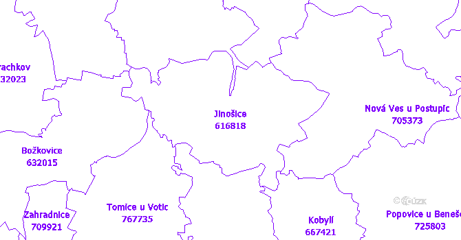 Katastrální mapa Jinošice - přehledová mapa katastrálního území