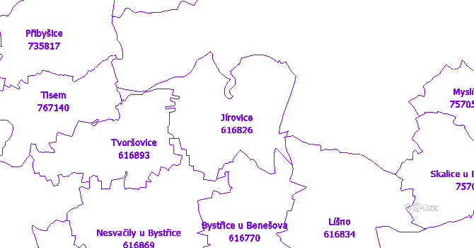 Katastrální mapa Jírovice - přehledová mapa katastrálního území