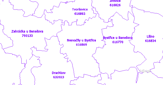 Katastrální mapa Nesvačily u Bystřice - přehledová mapa katastrálního území