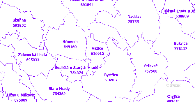 Katastrální mapa Važice - přehledová mapa katastrálního území