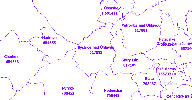 Katastrální mapa Bystřice nad Úhlavou - přehledová mapa katastrálního území