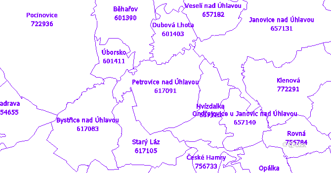 Katastrální mapa Petrovice nad Úhlavou - přehledová mapa katastrálního území